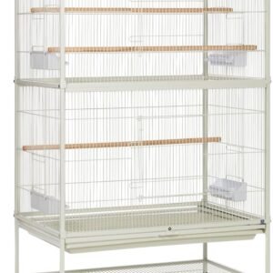 Wrought Iron Flight Cage with Stand, Large Birdcage for Pets, Metal Cage Standing Birdcage, Chalk White