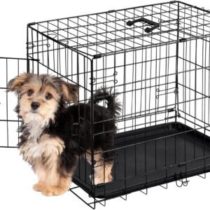 24-Inch Single-Door Dog Crate–Durable Metal Pet Kennel with Secure Lock, Foldable Design, Removable Tray for Easy Cleaning, Portable Puppy Cage for Small Dogs, Ideal for Training & Travel
