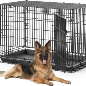48 Inch Dog Cages for Large Dogs with Leak-Proof PP Tray, Extra Large Double Door Folding Metal Pet Crate with 3 Sliding Latches,