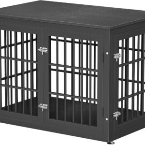 38 Inch Heavy Duty Dog Crate Furniture for Large and Medium Dogs, Decorative Pet House End Table, Wooden Cage Kennel Furniture Indoor, Black