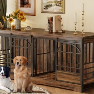 78 Inch Double Dog Crate Furniture, Extra Large Dog Kennel Indoor with Divider, Heavy Duty Dog Cage for 2 Dogs, Decorative Wooden Dog House Decorative Table TV Stand, Pet House for XLarge Dogs,Brown