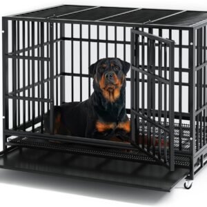 48 Inch Heavy Duty Dog Crate, Indestructible Dog Crate for High Anxiety Dogs, Sturdy Locks Design and Escape Proof, Extra Large Indoor Crate with Double