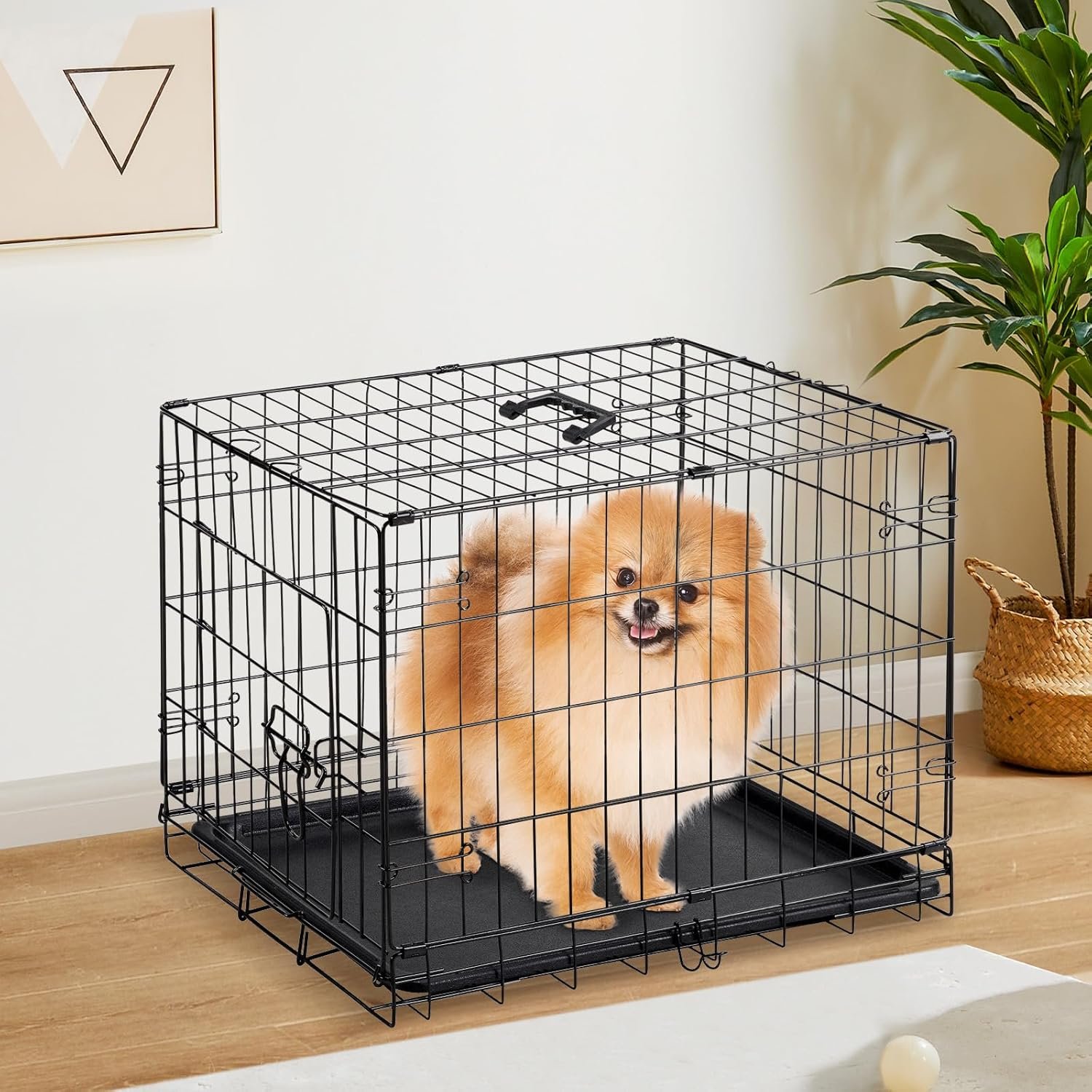 30 Inch Single Door Dog Crate, Metal Pet Kennel with Secure Lock, Foldable Design, Removable Tray for Easy Cleaning, Portable Puppy Cage for Small Dogs, Ideal for Training & Travel - Image 2