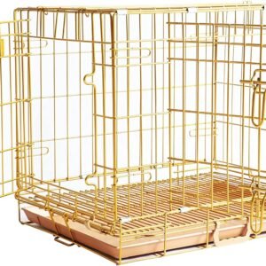 24" Gold Color Folding Design Dog Crate Puppy Ertra Small Breed Dog Kennels with Removable Floor Grid and Pull Out Tray, Dog Cage Copper Gold Finish