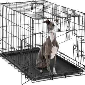 Dog Crate, 36 Inch Medium Double Door Dog Cage with Divider Panel and Plastic Leak-Proof Pan Tray, Folding Metal Wire Pet Kennel for Indoor, Outdoor, Travel