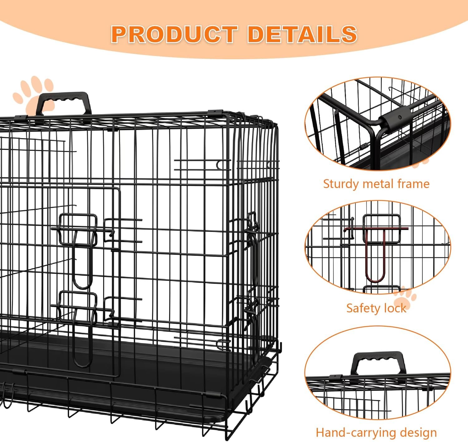 Dog Crate, 30 Inch Medium Dog Cage with Divider and Plastic Leak-Proof Pan Tray, Double Door Folding Metal Wire Cage for Indoor, Outdoor and Travel (30 Inch) - Image 2
