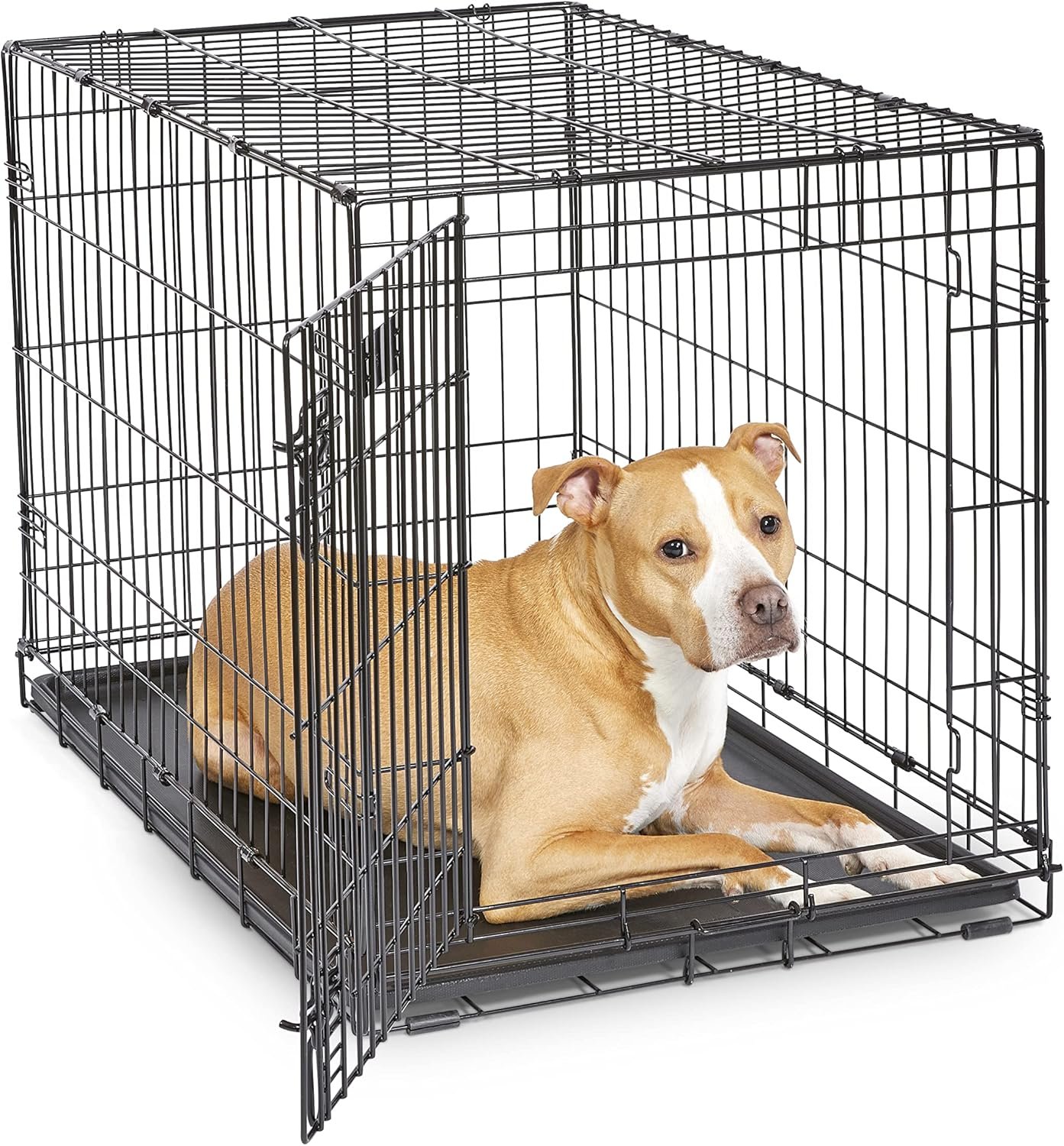 36-Inch for Medium-Large Breeds, 41-70 lbs, Single Door Folding Dog Crate with Divider Panel, Leak-Proof Tray & Secure Latches, Portable, Durable & Easy to Assemble