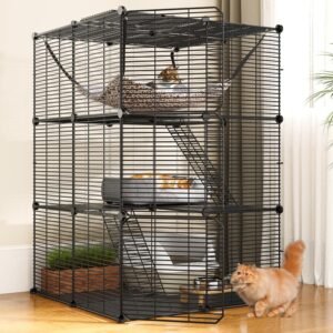 Cat Cage Indoor Cat Enclosures DIY Cat Playpen Metal Kennel with Extra Large Hammock for 1-2 Cats, Ferret, Chinchilla, Rabbit, Small Animals